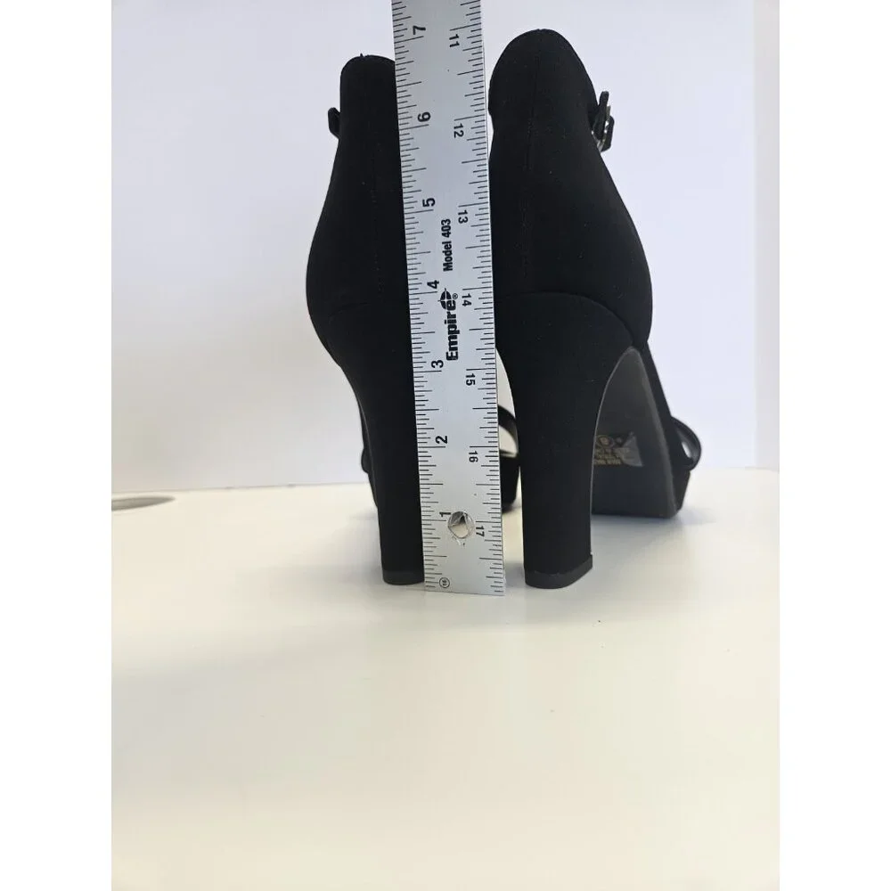 Stylish High Block Heel Women's Size 8 Open Toe Platform Ankle Strap Black Suede